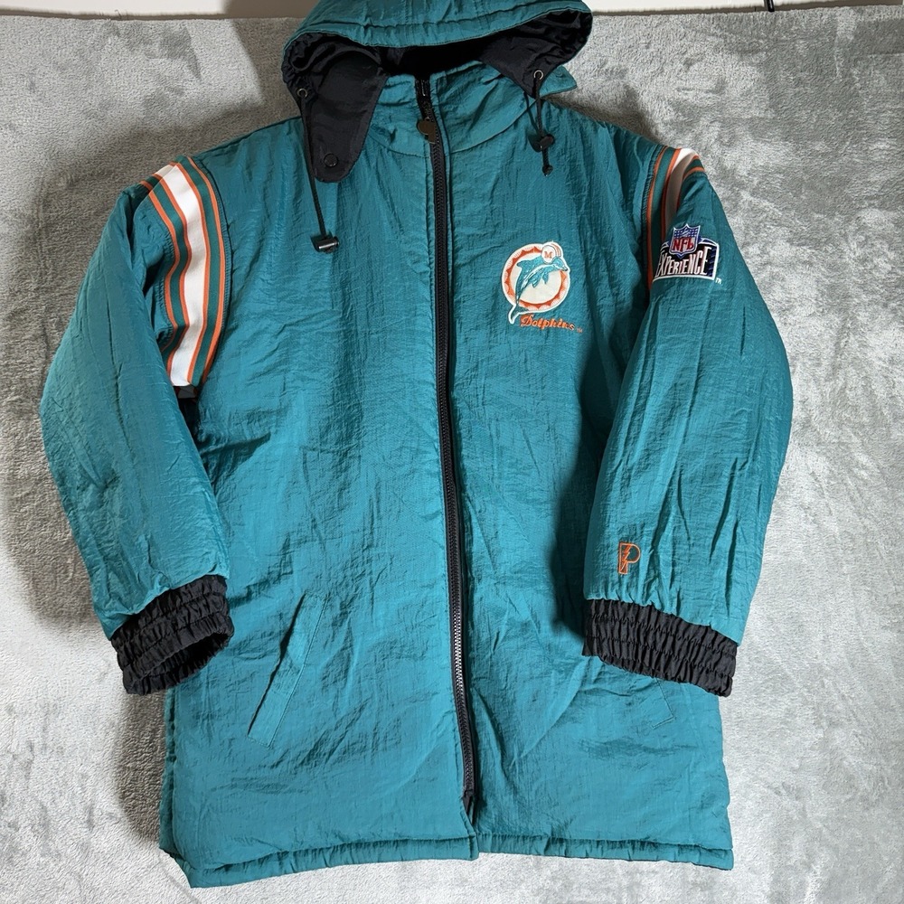 Miami Dolphins Vintage Reversible NFL Jacket Pro Player Puffer Men's Size L 90s